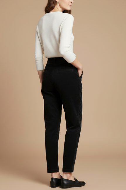 Pantalon Chino Noir Côtelé Coupe Droite Femme - Cordé - vue 2