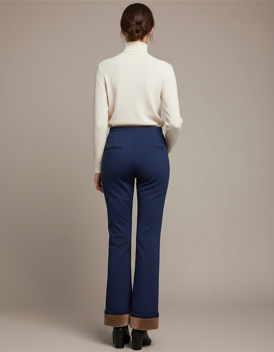 Pantalon Chino Bleu Marine Évasé Doublure Polaire Femme - Polyester - vue 2
