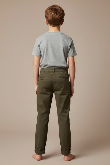 Pantalon Chino Vert Olive Coton Droit Décontracté Enfant - Kaki - vue 2