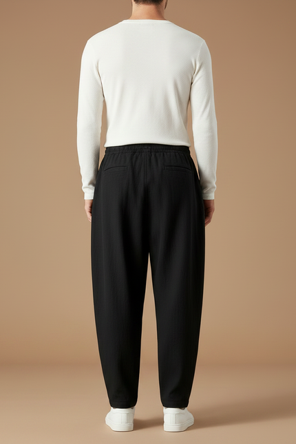 Pantalon Chino Noir Ample Coton Lin Décontracté Homme - vue 2