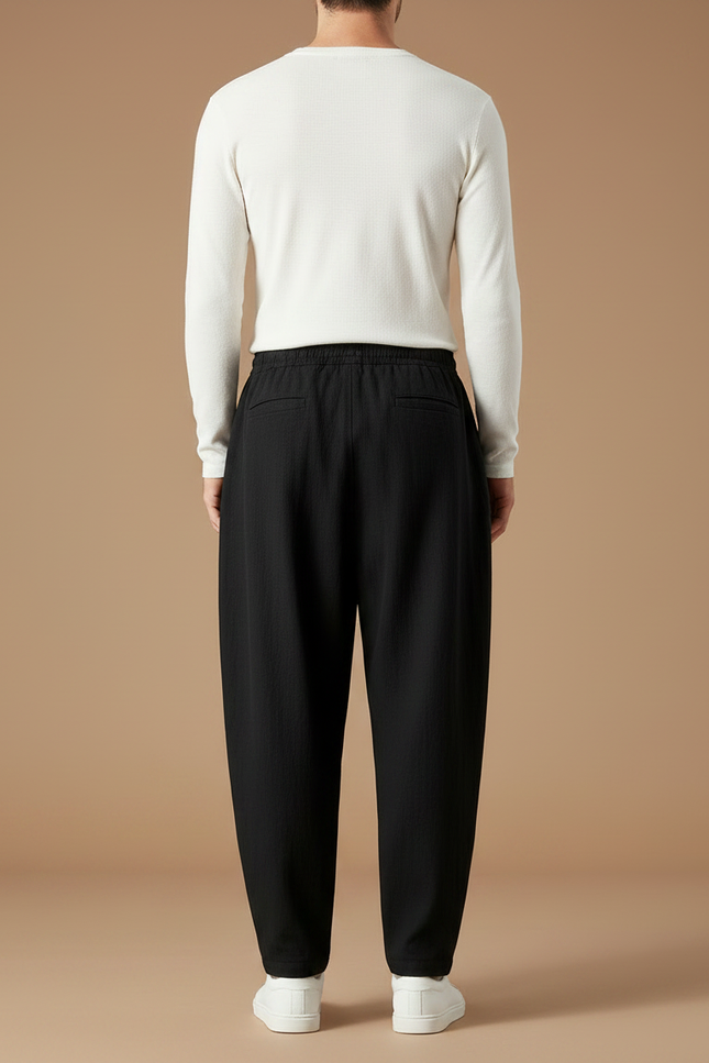 Pantalon Chino Noir Ample Coton Lin Décontracté Homme - vue 2