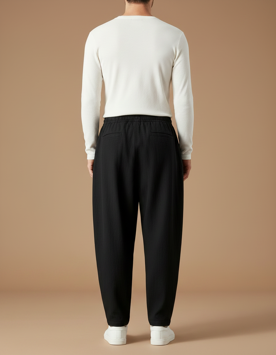 Pantalon Chino Noir Ample Coton Lin Décontracté Homme - vue 2
