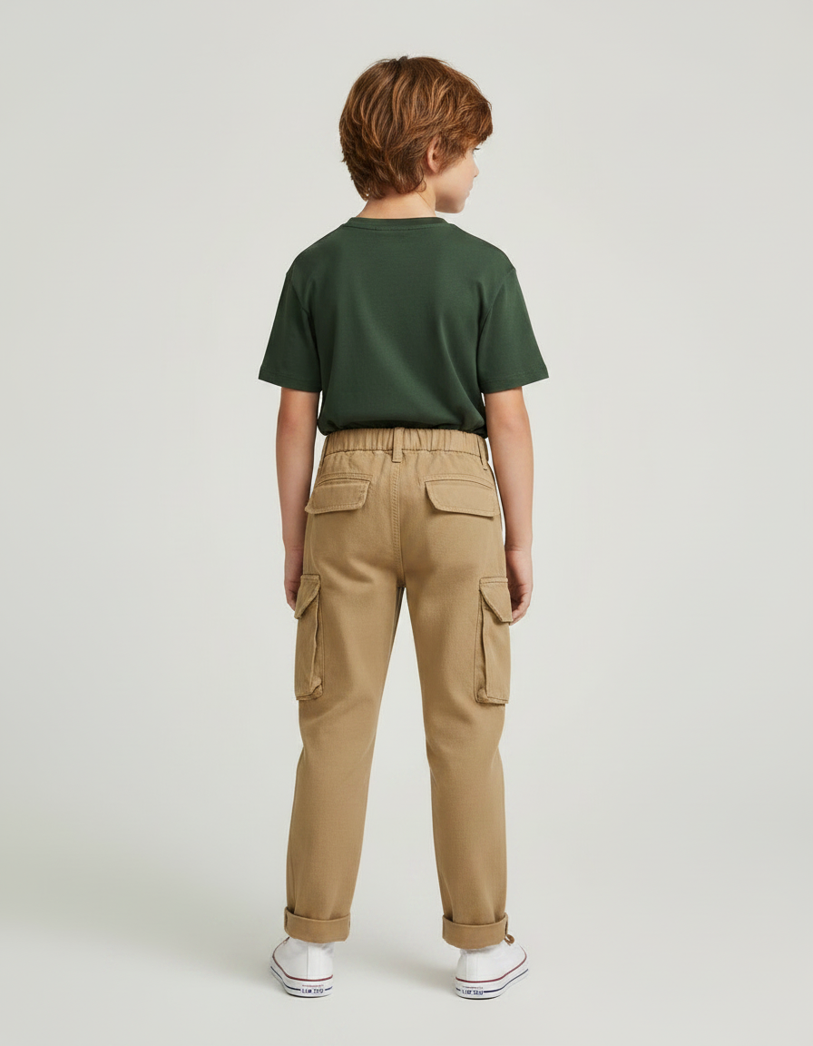 Pantalon Chino Kaki Cargo Coton Décontracté Enfant - Gabardine - vue 2