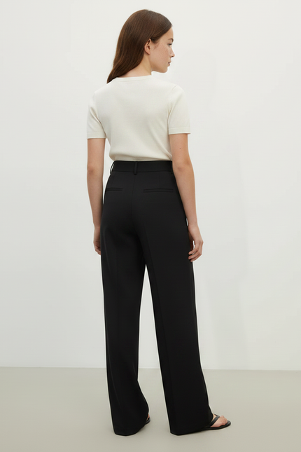 Pantalon Chino Noir Droit Fluide Élégant Femme - Viscose - vue 2