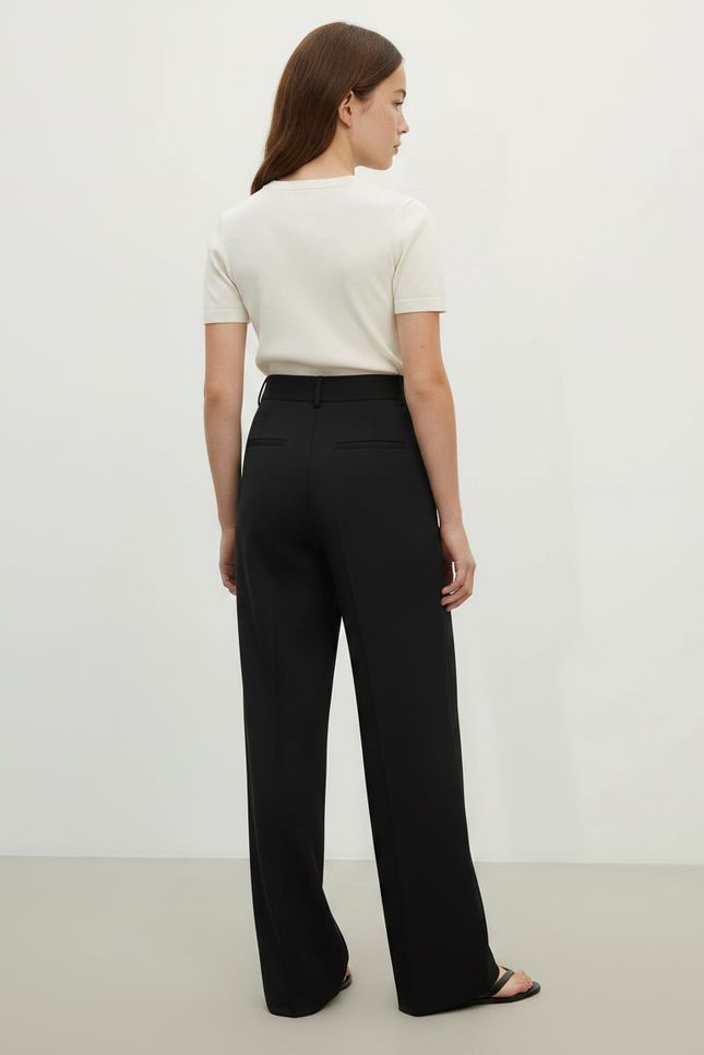 Pantalon Chino Noir Droit Fluide Élégant Femme - Viscose - vue 2