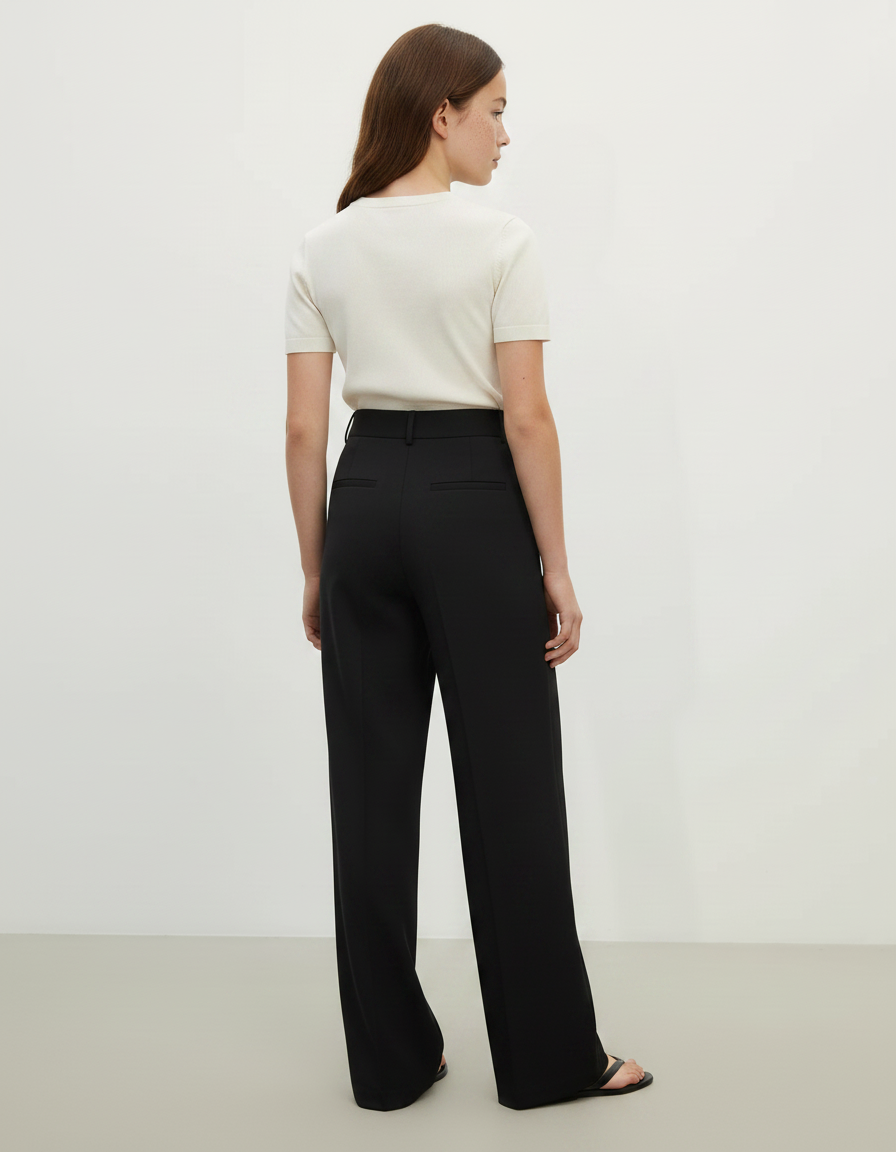 Pantalon Chino Noir Droit Fluide Élégant Femme - Viscose - vue 2