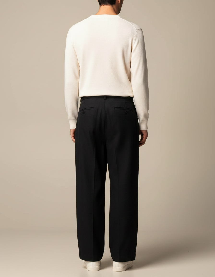 Pantalon Chino Noir Ample Fluide Homme Élégant - Gabardine - vue 2