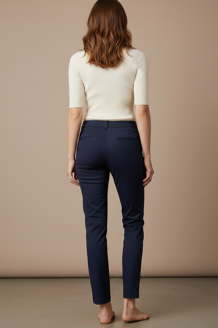 Pantalon Chino Bleu Marine Slim Ajusté Femme Élégant - Gabardine - vue 2
