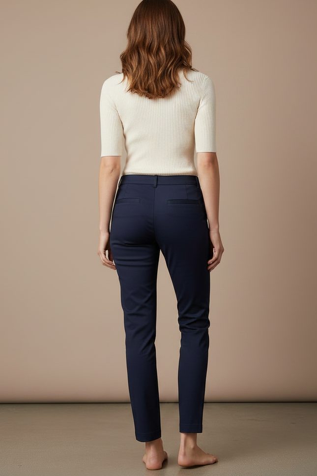 Pantalon Chino Bleu Marine Slim Ajusté Femme Élégant - Gabardine - vue 2