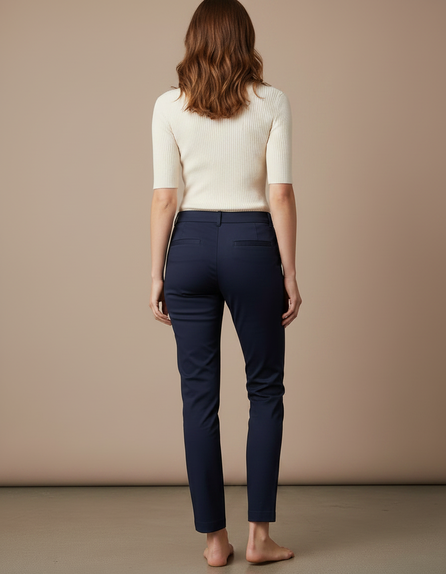 Pantalon Chino Bleu Marine Slim Ajusté Femme Élégant - Gabardine - vue 2