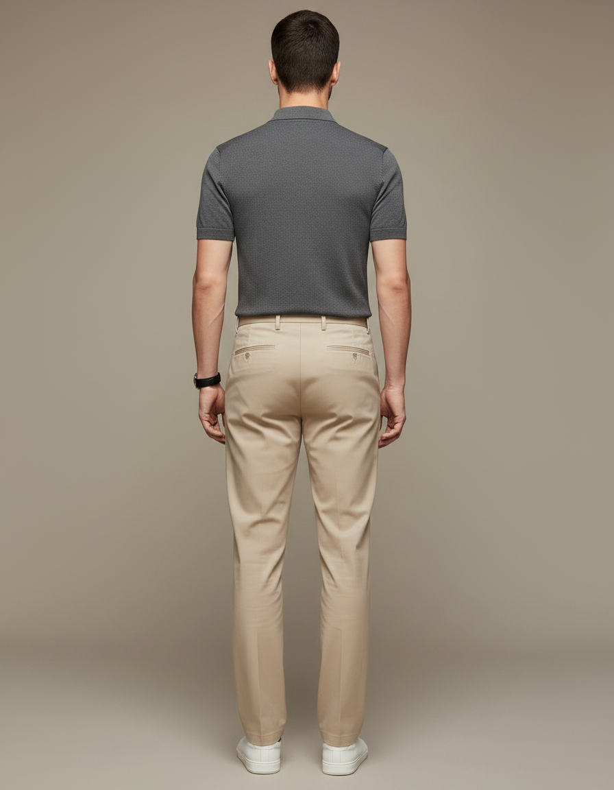 Pantalon Chino Beige Clair Droit Décontracté Homme - Coton - vue 2