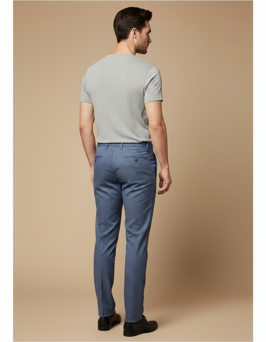 Pantalon Chino Bleu Marine Droit Coton Homme Élégant - Laine - vue 2