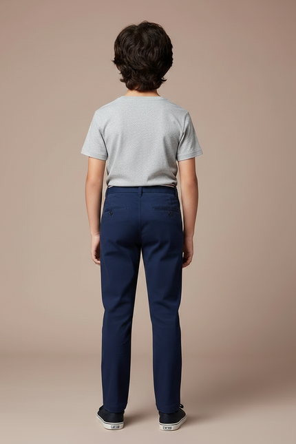 Pantalon Chino Bleu Marine Coton Droit Garçon Élégant - vue 2