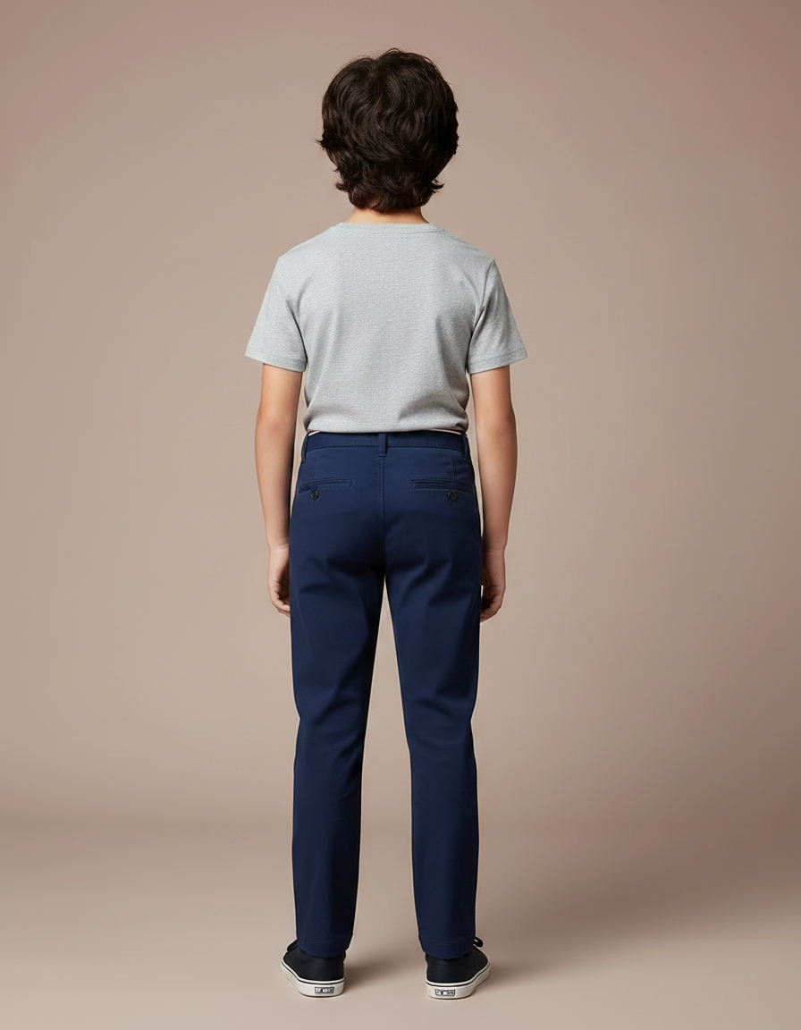 Pantalon Chino Bleu Marine Coton Droit Garçon Élégant - vue 2