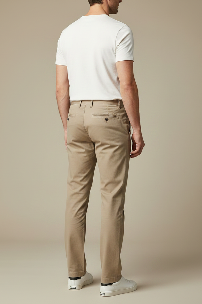 Pantalon Chino Homme Beige Coton Droit Décontracté - vue 2