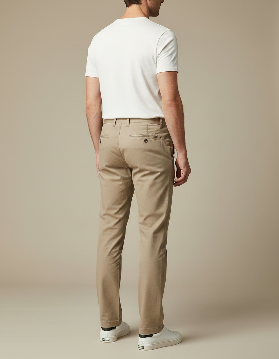 Pantalon Chino Homme Beige Coton Droit Décontracté - vue 2