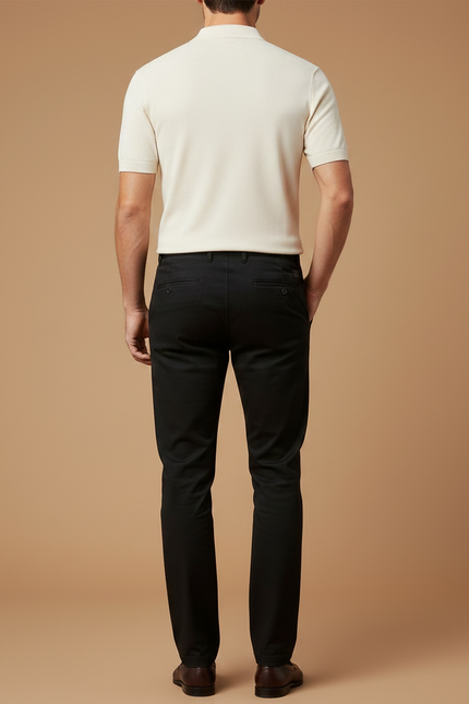 Pantalon Chino Noir Coton Stretch Coupe Droite Homme - vue 2