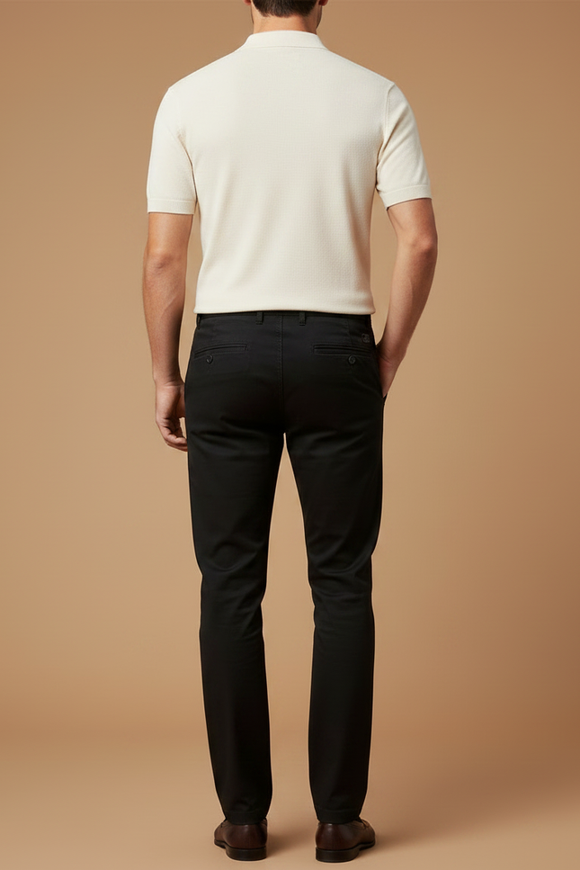 Pantalon Chino Noir Coton Stretch Coupe Droite Homme - vue 2