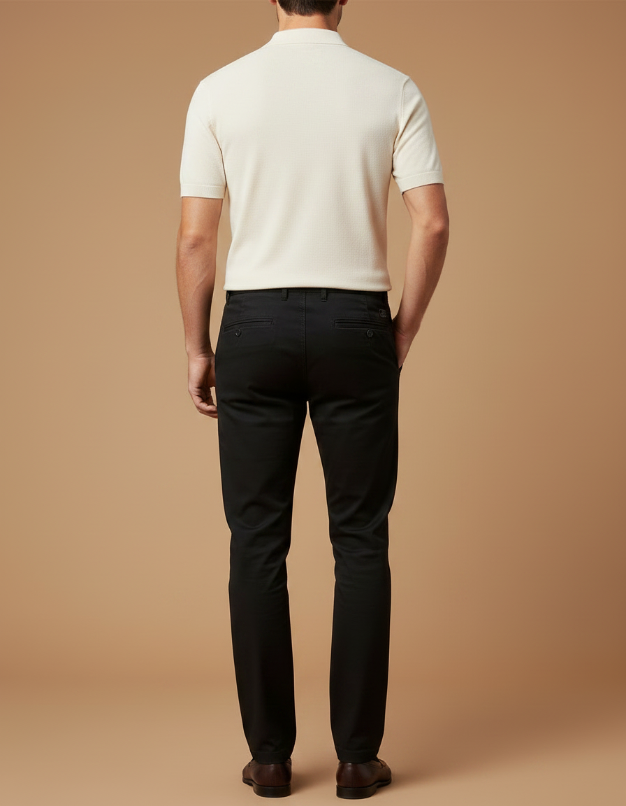 Pantalon Chino Noir Coton Stretch Coupe Droite Homme - vue 2