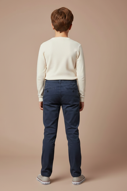 Pantalon Chino Bleu Marine Coton Droit Enfant Décontracté - vue 2