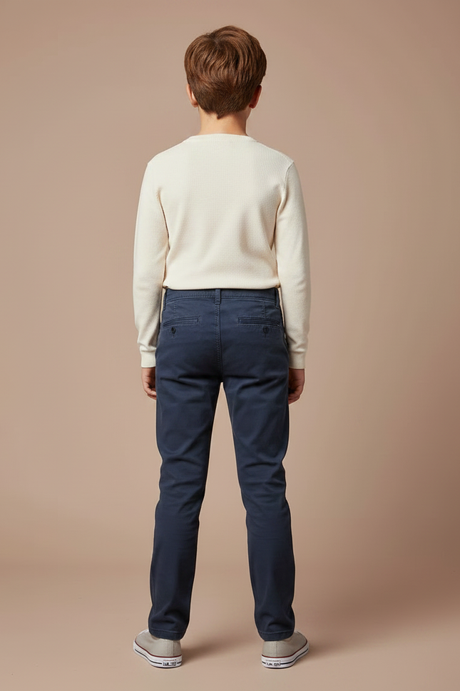 Pantalon Chino Bleu Marine Coton Droit Enfant Décontracté - vue 2