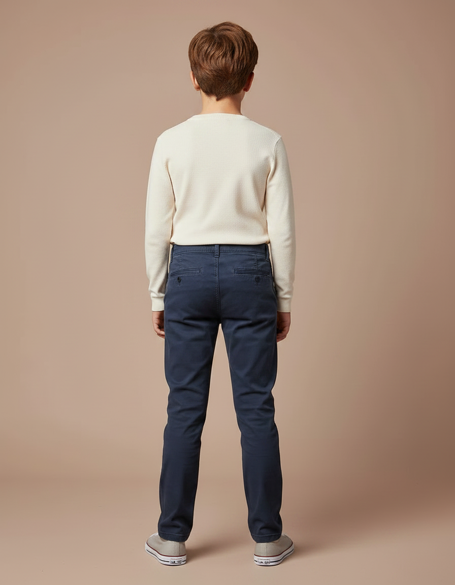 Pantalon Chino Bleu Marine Coton Droit Enfant Décontracté - vue 2