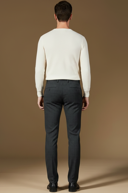 Pantalon Chino Gris Carreaux Slim Élégant Homme Coton - Laine - vue 2