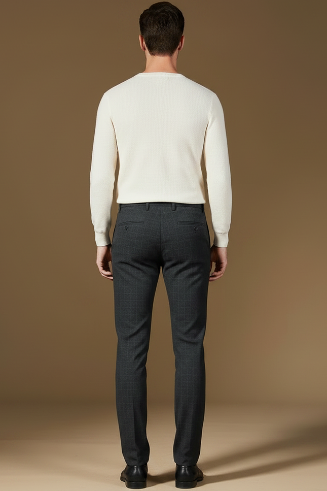 Pantalon Chino Gris Carreaux Slim Élégant Homme Coton - Laine - vue 2