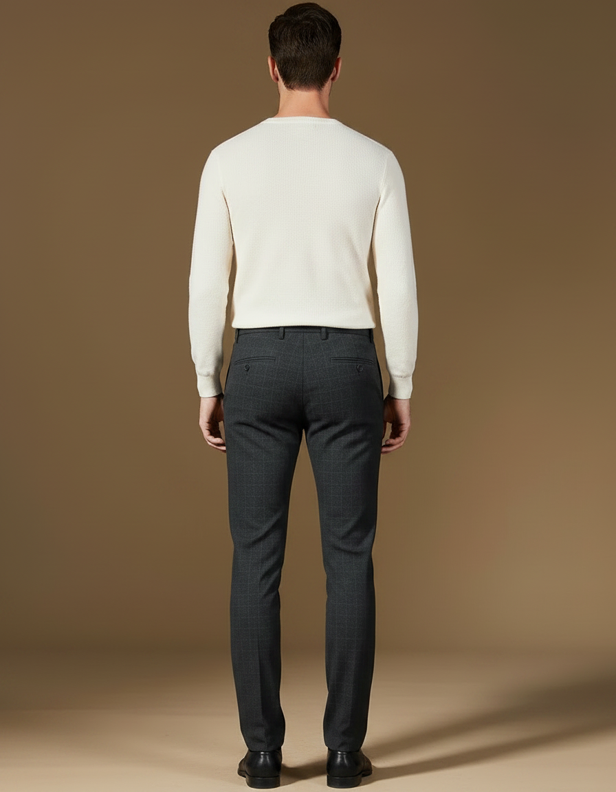 Pantalon Chino Gris Carreaux Slim Élégant Homme Coton - Laine - vue 2