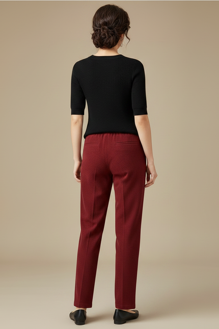 Pantalon Chino Rouge Brique Décontracté Droit Femme - Bordeaux Laine - vue 2