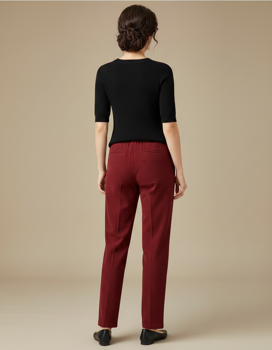 Pantalon Chino Rouge Brique Décontracté Droit Femme - Bordeaux Laine - vue 2