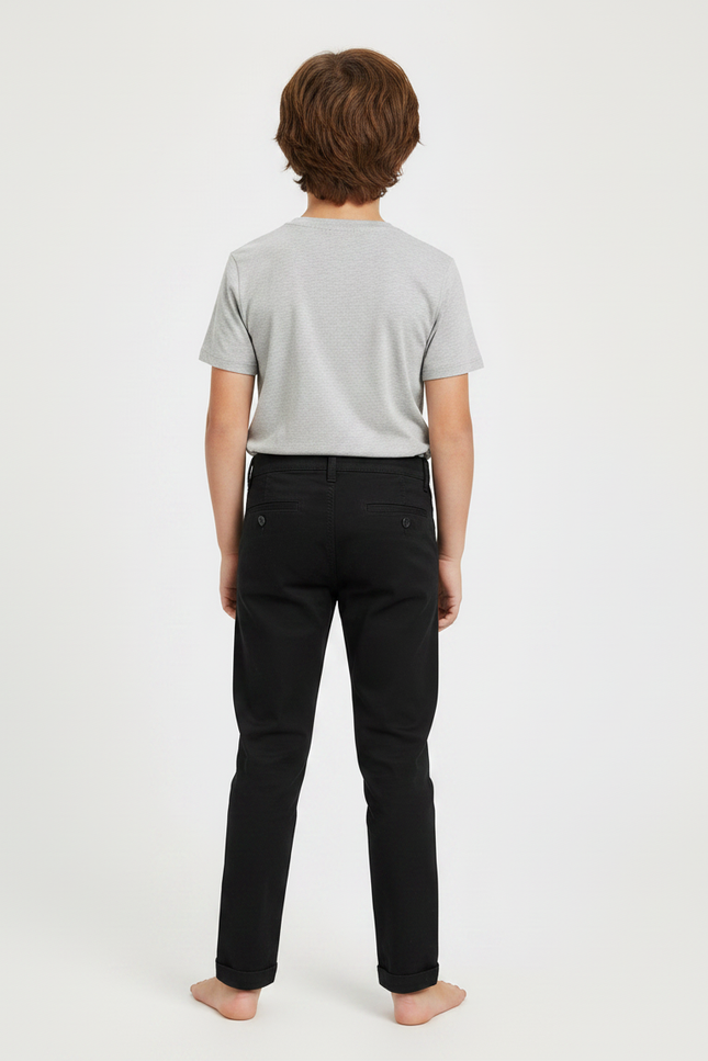Pantalon Chino Noir Coton Coupe Droite Enfant - vue 2