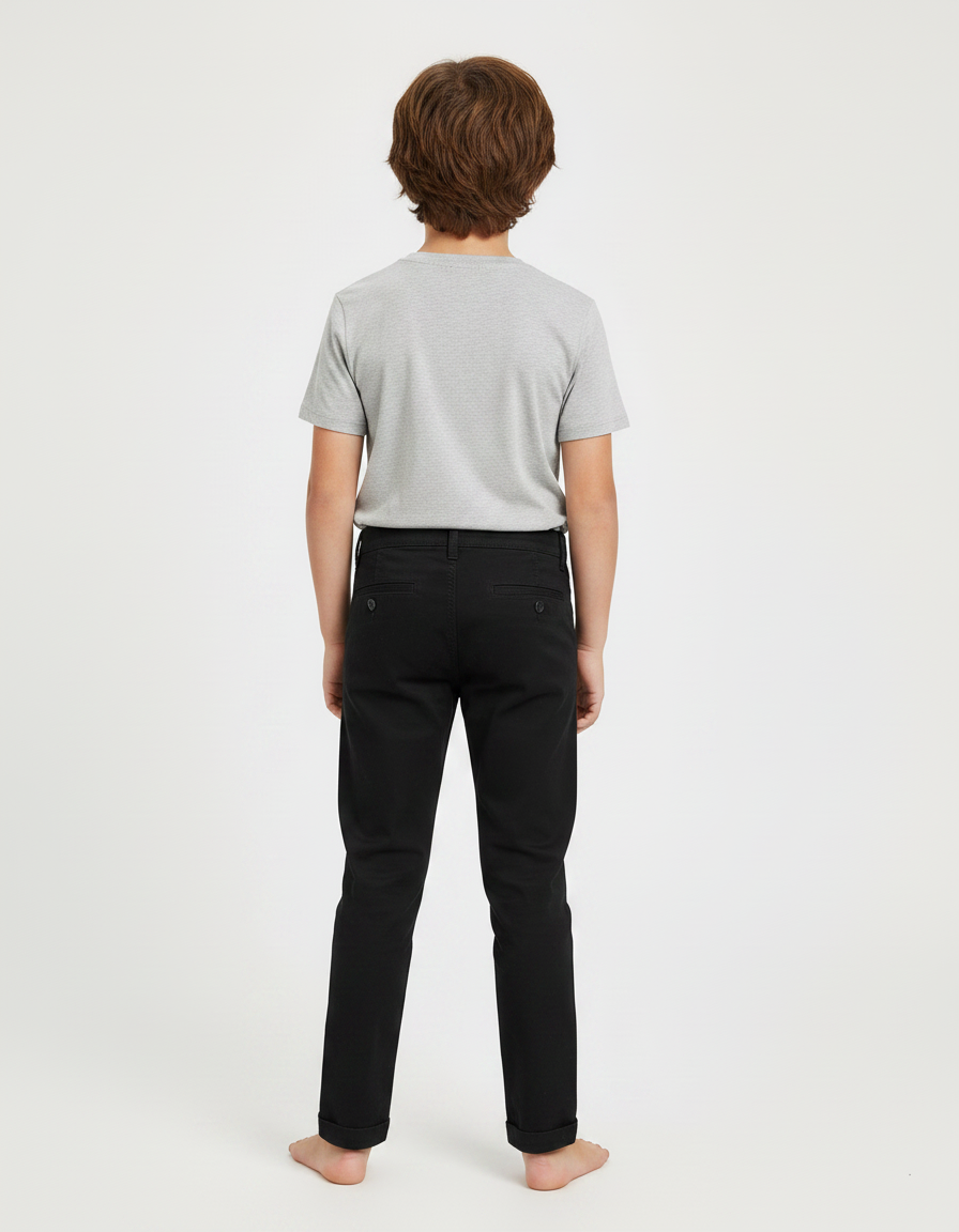Pantalon Chino Noir Coton Coupe Droite Enfant - vue 2