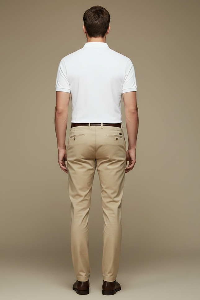 Pantalon Chino Beige Coton Droit Élégant Homme - Gabardine - vue 2