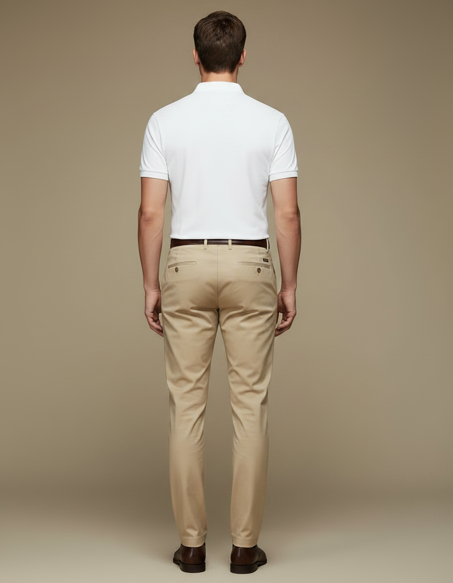 Pantalon Chino Beige Coton Droit Élégant Homme - Gabardine - vue 2