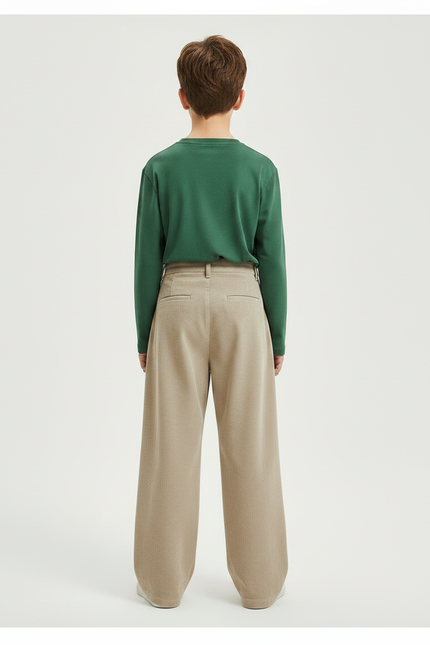 Pantalon Chino Beige Côtelé Plissé Ample Enfant - Cordé - vue 2