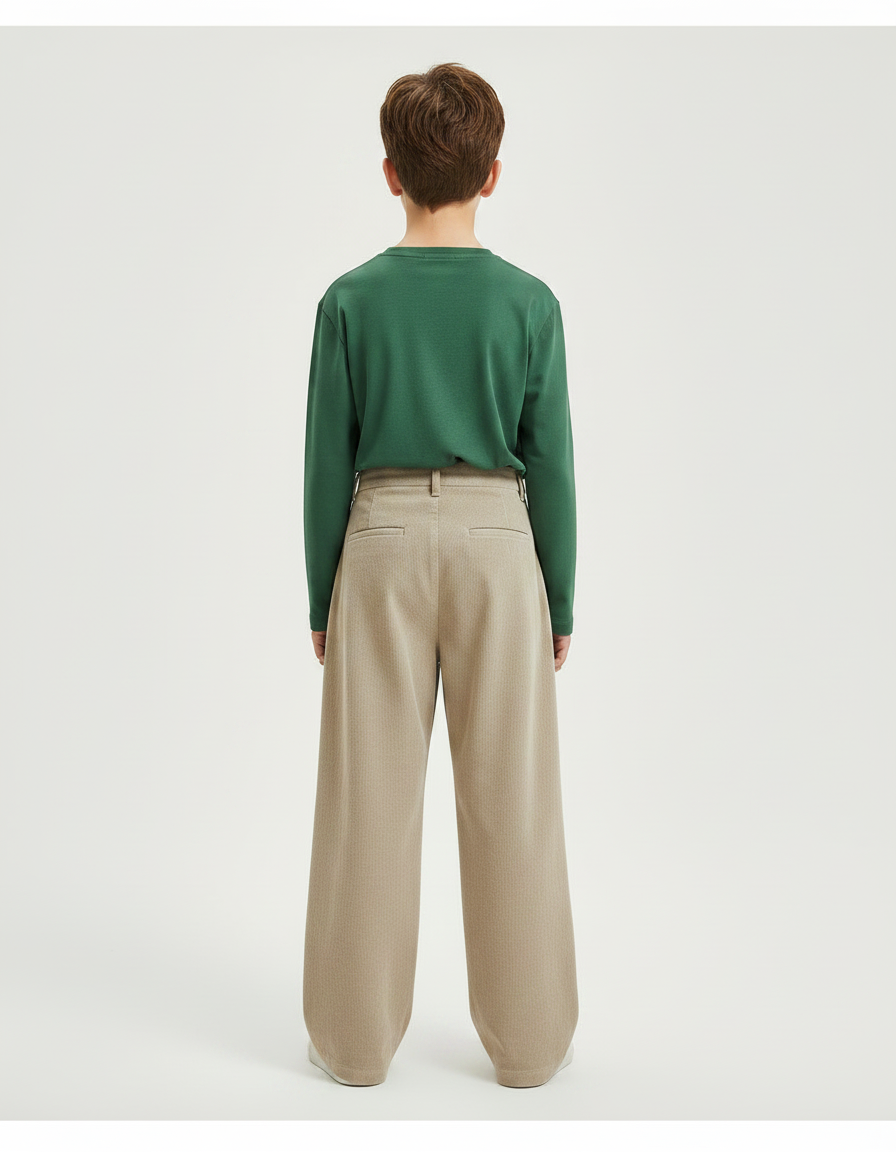 Pantalon Chino Beige Côtelé Plissé Ample Enfant - Cordé - vue 2