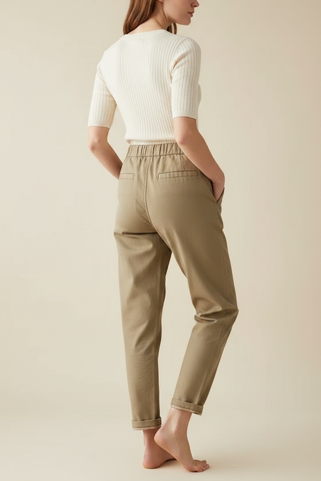 Pantalon Chino Kaki Ample Coton Taille Élastique - vue 2