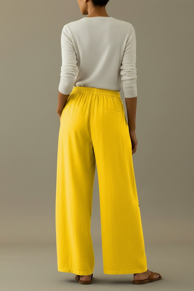 Pantalon Chino Jaune Ample Imprimé Girafe Décontracté - Lin - vue 2