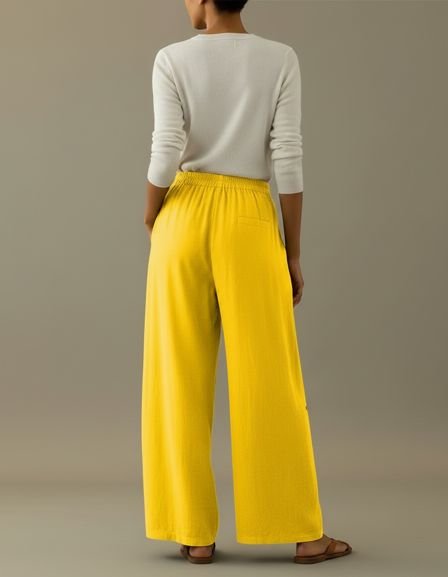 Pantalon Chino Jaune Ample Imprimé Girafe Décontracté - Lin - vue 2