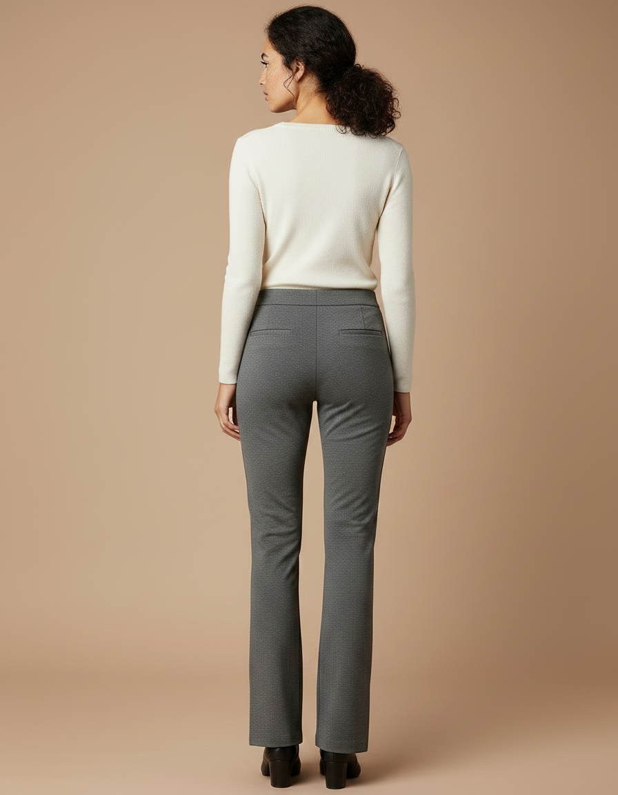 Pantalon Chino Gris Foncé Micro-Évasé Élégant Femme - Maille - vue 2