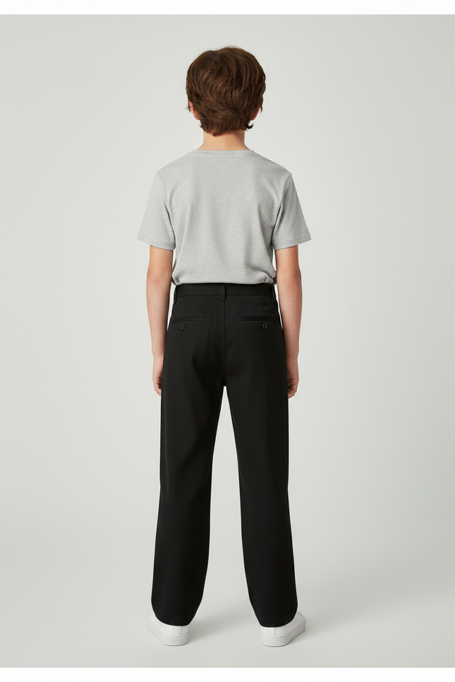 Pantalon Chino Noir Rayé Droit Enfant Décontracté - Cordé - vue 2