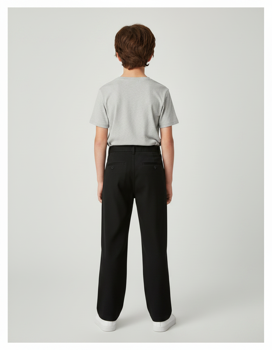 Pantalon Chino Noir Rayé Droit Enfant Décontracté - Cordé - vue 2