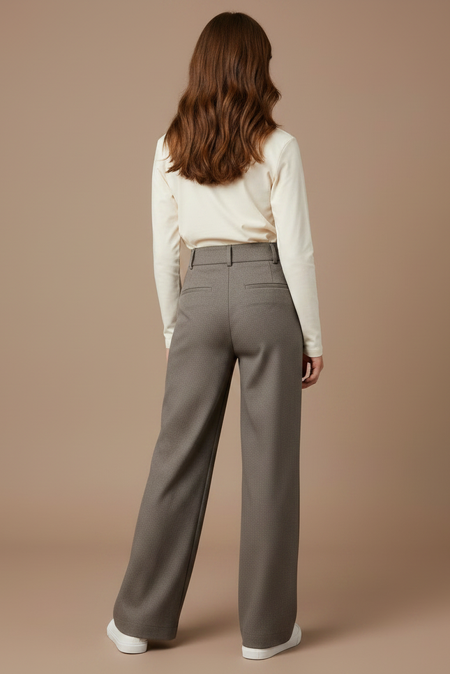 Pantalon Chino Gris Droit Taille Haute Laine - vue 2