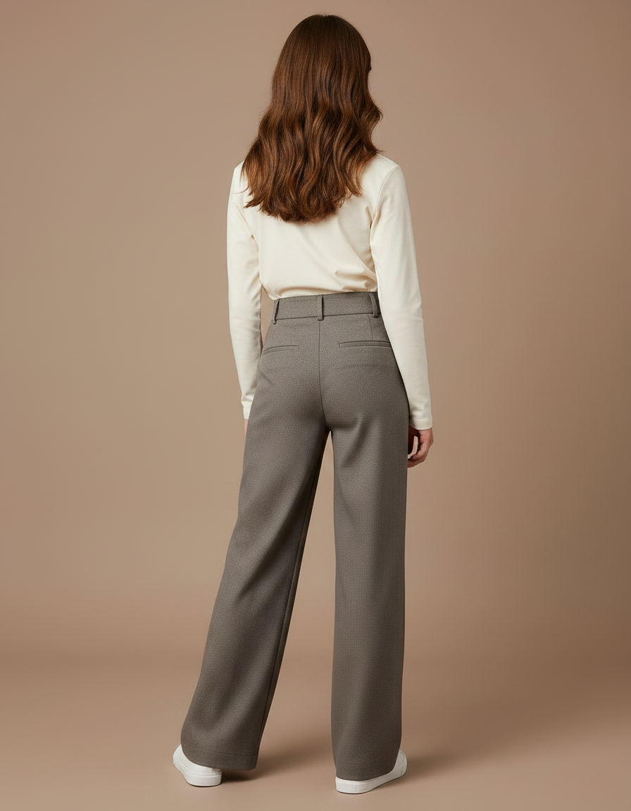 Pantalon Chino Gris Droit Taille Haute Laine - vue 2