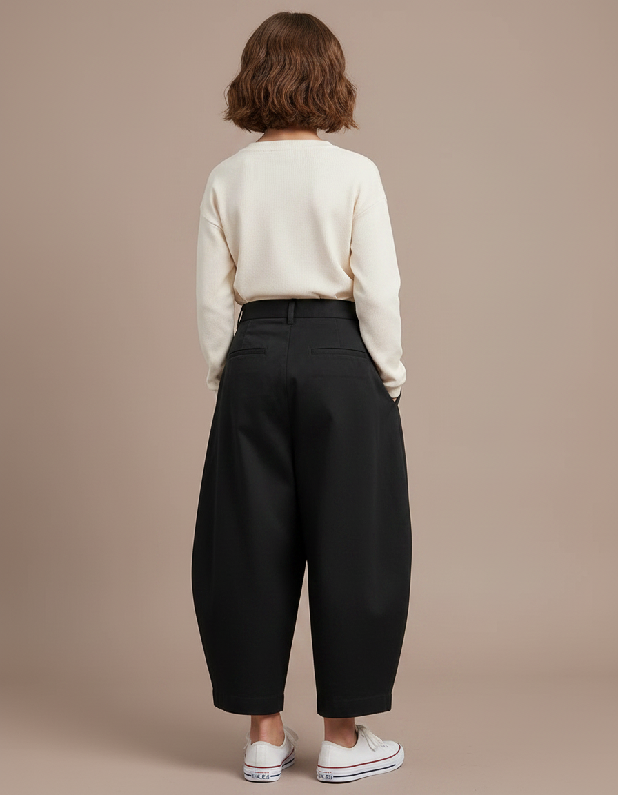 Pantalon Chino Noir Ample Plissé Coton Enfant - vue 2