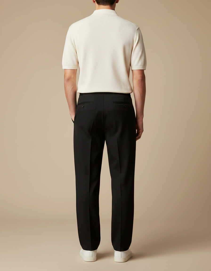 Pantalon Chino Noir Droit Cordon Décontracté Homme - Gabardine - vue 2