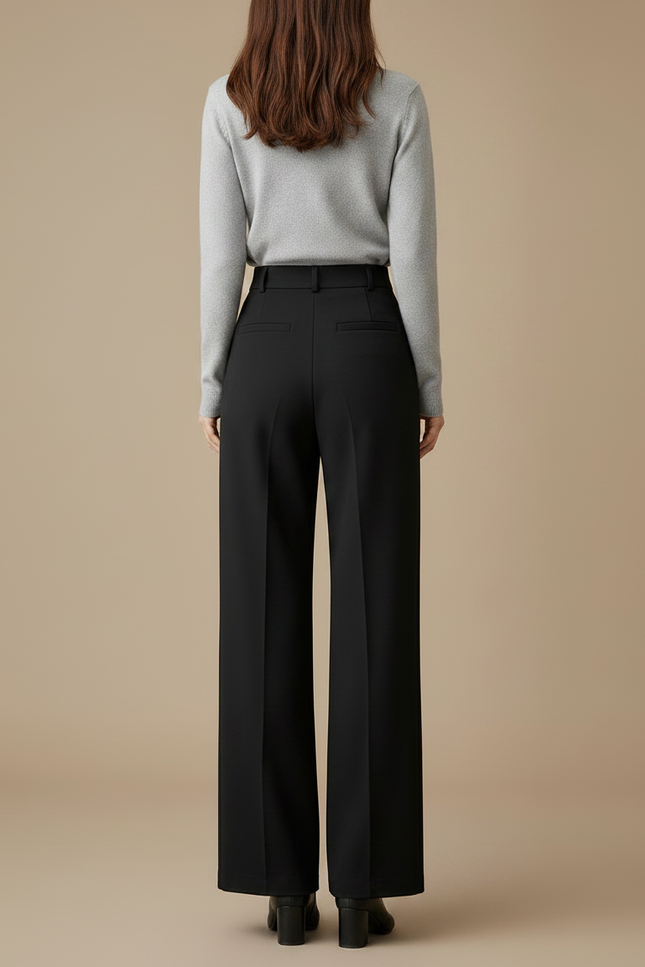 Pantalon Chino Noir Ample Taille Haute Fluide - Polyester - vue 2