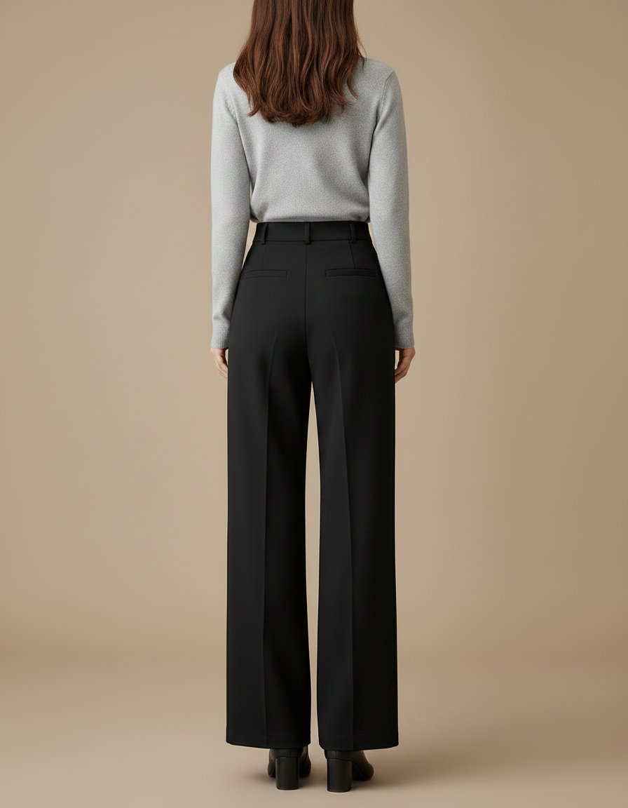 Pantalon Chino Noir Ample Taille Haute Fluide - Polyester - vue 2