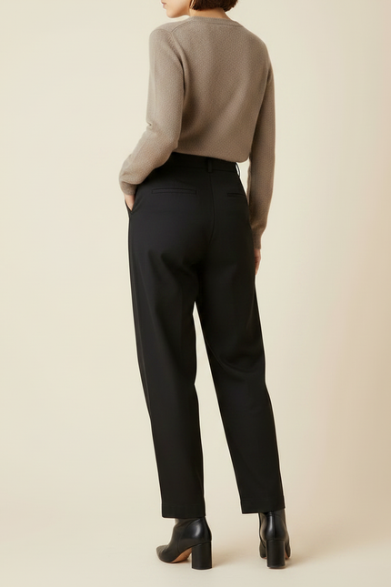 Pantalon Chino Noir Ample Plissé Taille Haute Femme - Gabardine - vue 2